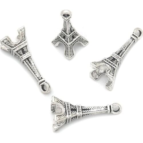 30pcs/Lot 17.2*7mm Antique Silver Eiffel Tower Handmade Charms Zinc Alloy Pendant DIY For Bracelet Necklace
