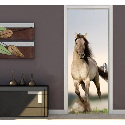 Horse 3D Poster Study Room Door Stickers Removable PVC Self-adhesive Wall Mural Sticker Waterproof Bedroom Room Decor Sticker