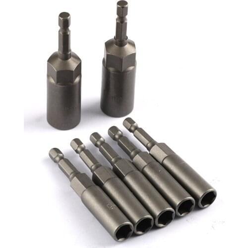 6Pcs 6mm-17mm 80mm Length Extra Deep Bolt Nut Bit Set Metric 1/4 6.35mm Hex Shank Impact Socket Adapter for Power Tools