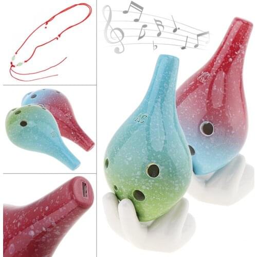 Alto ToneC 6 Holes Two-tone Ocarina Ceramic Flute Instrument 2 Colors Optional with Hang Rope