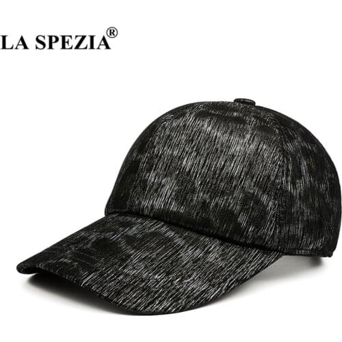 LA SPEZIA Men Baseball Cap Genuine Leather Print Dad Hat Real Sheepskin High Quality Casual Punk Autumn Winter Hats for Men