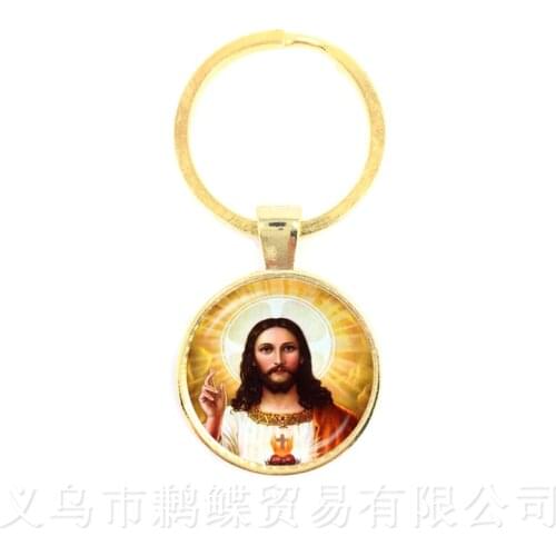 Blessed Virgin Mary Mother of Baby Keychains Jesus Christ Christian Pendant Catholic Religious Glass Tile Keyring