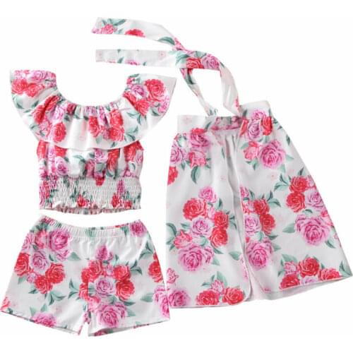 2-6Y Baby Girls 2020 Summer Off Shoulder Short Sleeve Tops Shirt +Pants +Skirts 3pcs Kids Clothes Outfit