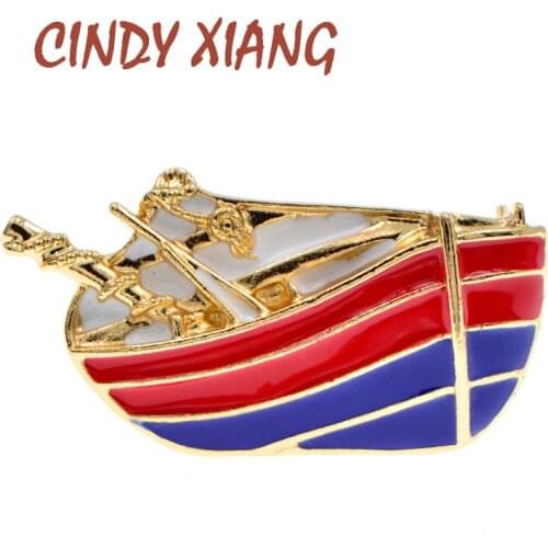 CINDY XIANG Enamel Boat Brooch Unisex Ship Pin Suit Jewelry Women And Men Accessories 2 Colors Available Good Gift