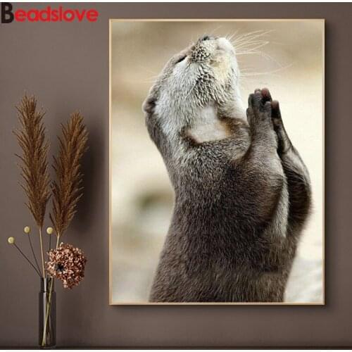 DIY 5D Diamond Painting Otter Pray Animal Cross Stitch 3d Diamond Embroidery Needlework Round Drill Birthday Present Home Decor