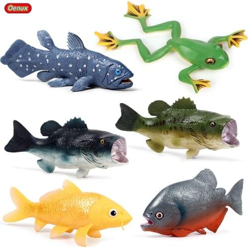 Oenux Ocean Sea Life Fish Simulation Animals Coelacanth Piranha Bass Fish Action Figure Model Figurines Lifelike Educational Toy