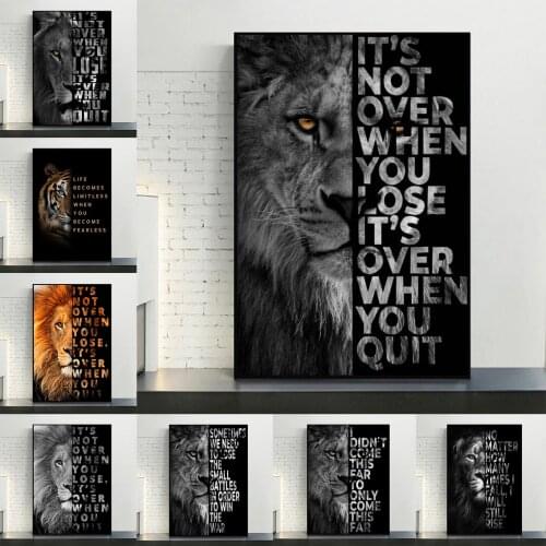 Its Not Over When You Lose Its Over When You Quit Lion Motivational Quote Prints Wall Pictures For Living Room Cuadros Decor