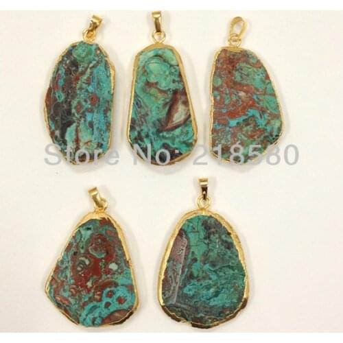 H-DP81 Free Form Blue Brown Ocean Jaspers Stone Pendant Charm with Gold Electroplated Trim