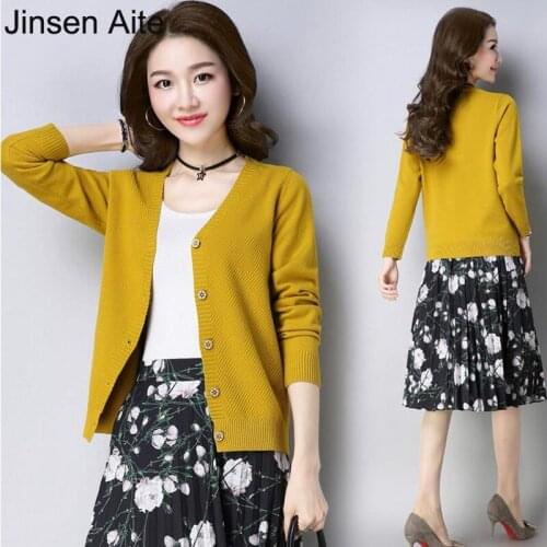 Jinsen Aite 2018 Winter Cardigans Sweater Women Fashion Tops Autumn Casual Long Sleeve Female Knitted Wool Coat Sweater JS680