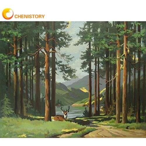 CHENISTORY Oil Painting By Numbers On Canvas With Frame For Adults Kits Forest Paint By Number Diy Gift Home Decoration Art