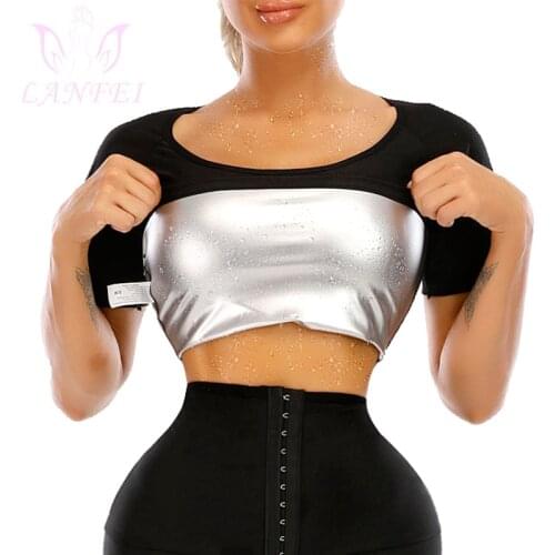LANFEI Women Sauna Short Sleeve Sauna Sweat Vest Weight Loss Fitness Slimming Body Shaper Workout Waist Trainer Hot Gym Shirts