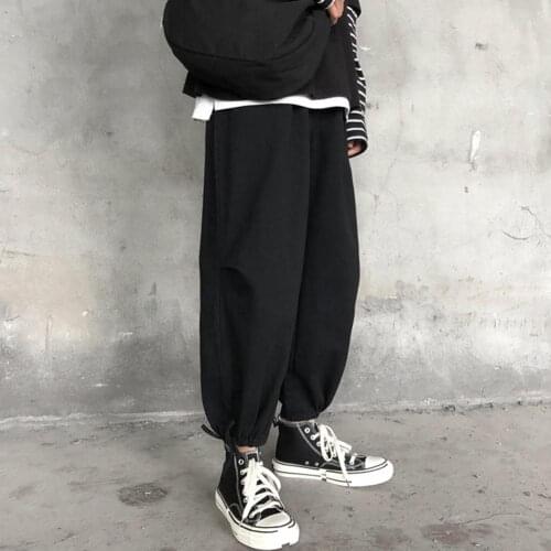 Fashion Men Soft Breathable Ankle Tie Drawstring Loose Pants Ninth Trousers