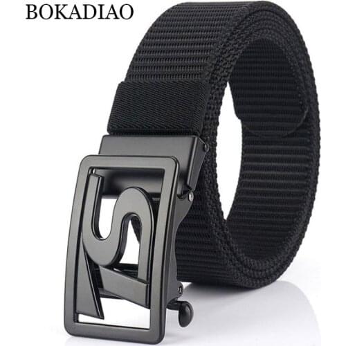 BOKADIAO Men&women Nylon Belt Metal Automatic Buckle canvas belts Outdoor sports Casual jeans waistband Army military male strap