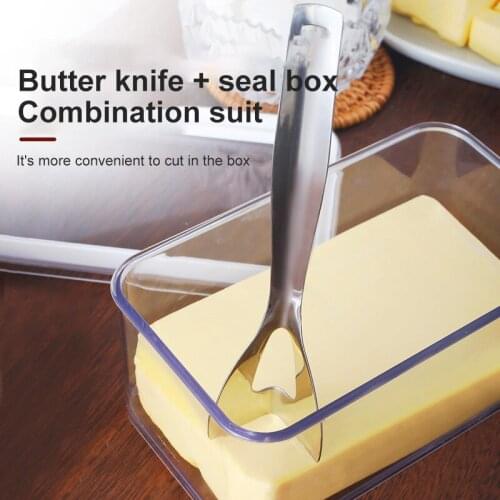1pc Butter Sealed Box Cutting Set Transparent Large-capacity Storage Cheese Crisper Tray Kitchen Container Butter Dish Tools
