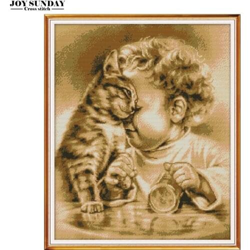 Joy Sunday Embroidery Counted Cross Stitch Kit Aida 14ct 11ct DIY Needlework Printed Canvas Painting DMC Overturned Cup Patterns