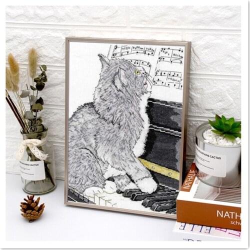 Cat on piano cross stitch package animal 18ct 14ct 11ct cloth cotton thread embroidery DIY handmade Dreampattern