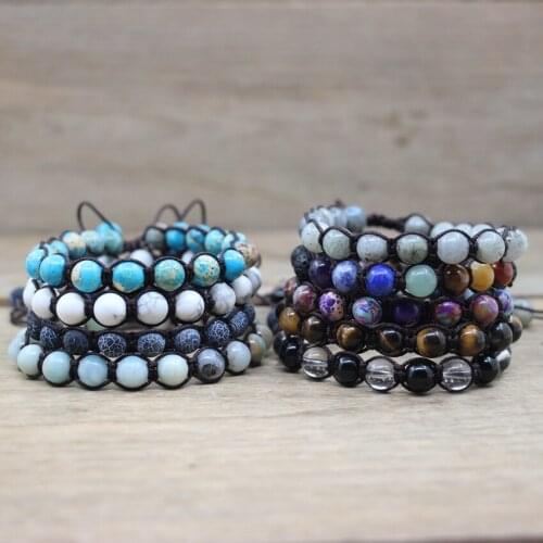 Natural Labradorite Imperial Jaspers Turquoises Agates 8mm Round Beads Cord Knotted Handmade Yoga Bracelets Adjustable QC2035