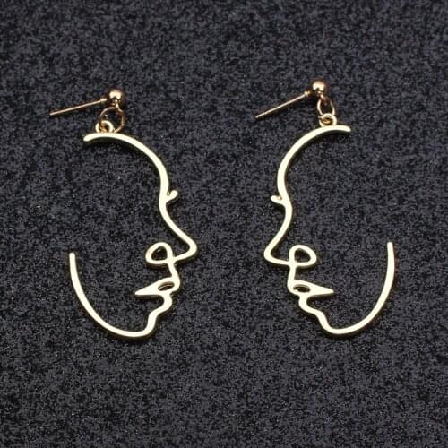New Styles Sexy Face Drop Earrings Hiphop Statement Cold Wind Ins Metal Abstract Art Hollow out Profile Dangle Earrings Gift