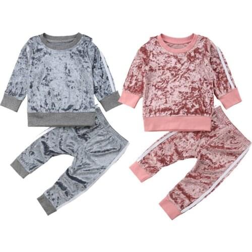1-5T Velvet Kids Baby Girls Clothes Sets Autumn Winter Plain Long Sleeve T-shirt Tops + Pants 2PCS Outfit Sets Dropshipping