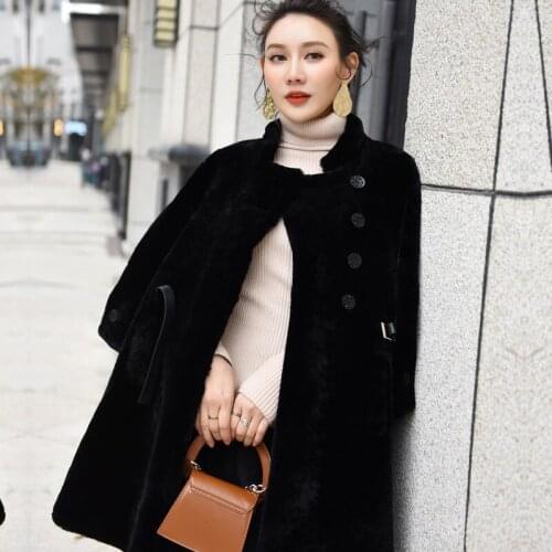2020 Sheepskin Real Fur Coat Female Natural Sheep Shearling Coats Medium Long Winter Jacket Women chaqueta mujer 9013