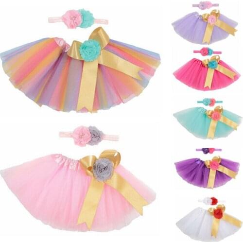 Baby Girls Newborn Tutu Skirt Headband Outfit Set 2pcs Flower Bow Photo Shoot Prop Skirts Toddler Infant 0-2 Years Lovely Gifts