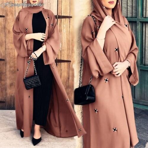 Ramadan Cardigan Dubai Style Chiffon Long Dress Women Muslim Rhinestone Abaya Turkish Kaftan African Tunic Gown Maxi Vestidos