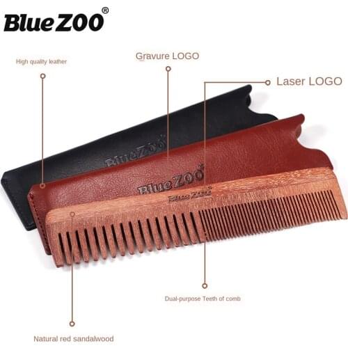 Bluezoo Red Rosewood Wooden Comb + Leather Bag Thickness Long Comb Portable Hairdressing Comb Beard Comb Beard Mens Care