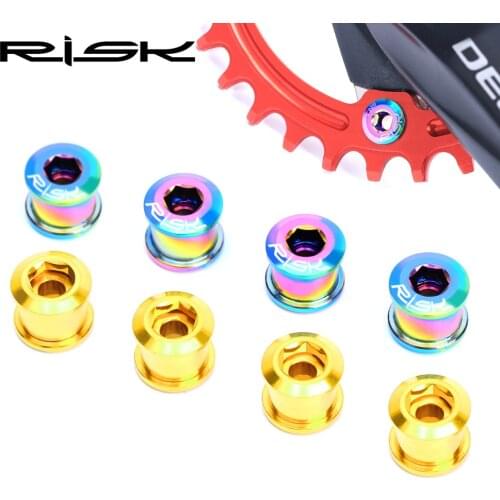 RISK TC4 Ti MTB Bicycle Chainring Bolts M8 Mountain Bike Single Plate Screws Titanium BMX Folding Bike Chainring Bolts Oil Slick