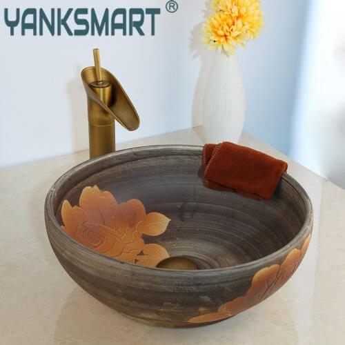 Bathroom Basin Sink Solid Brass Tap Luxury Ceramic Lavatory Bathroom Tap Washbasin Basin Sink Set Bath Combine Mixer Faucet