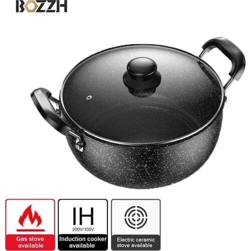 BOZZH 26cm Japanese Style Soup Pot Non-stick Maifan Stone Pot Aluminum Cooking Pot Noodle Saucepan Kitchen Cookware