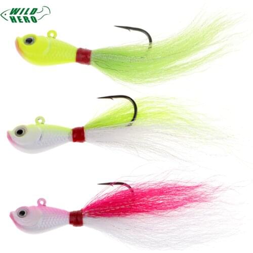 Wildhero 3D Eye Lead Fishing Lure Bucktail Jig Jig Head Hook with Artificial Feather Artifical Fishing Lures
