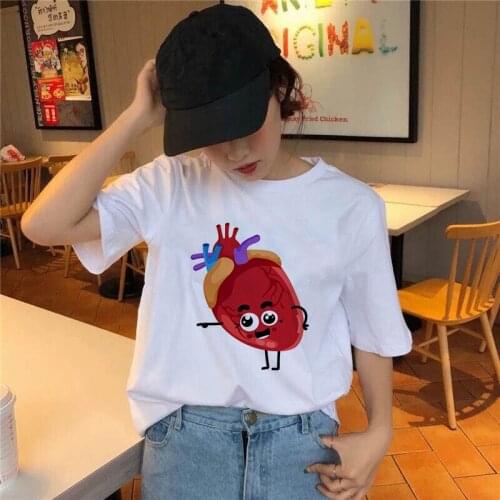 Healthy Heart Leopard Printed Trend Style O-Neck T-Shirt Summer Short Sleeve Casual female T-shirt Tops