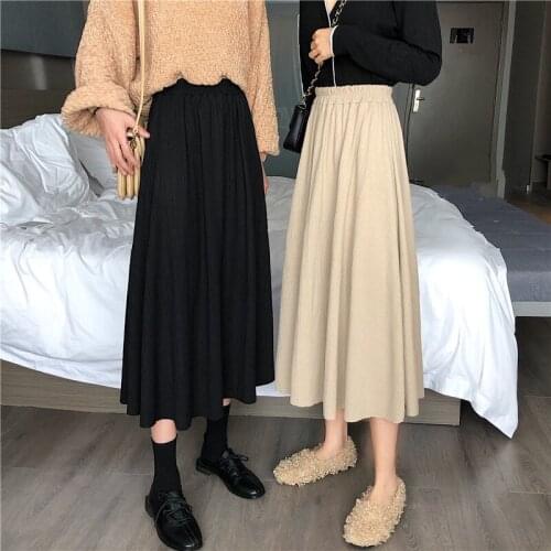 Womens Vintage Clothes Long Skirts Black Harajuku High Waist Streetwear 2021 fall winter Fashion Elastic Preppy Style Midi Skirt