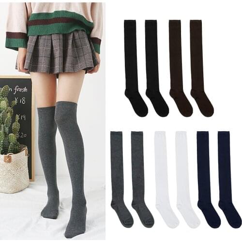 Womens leg warm socks over the knee socks long black white gray thigh high cotton socks warm knee pads ladies elastic socks