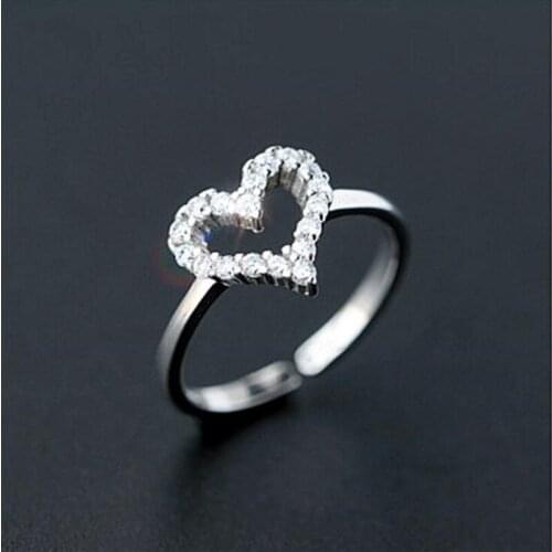 New Temperament Love Full Of Crystal 925 Sterling Silver Jewelry Fashion Heart Shaped Sweet Women Opening Rings SR401