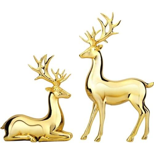 Reindeer Gold Figurines Miniatures Modern Creative Handmade Luxury Figurines Miniatures Living Room Decoratie Home Decor DG50FM