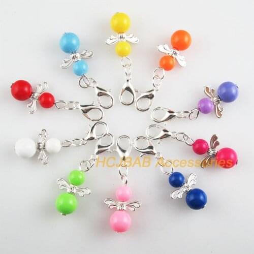 10 New Tiny 13.5x22mm Angel Charms Mixed Solid Acrylic Silver Plated Retro With Lobster Claw Clasps