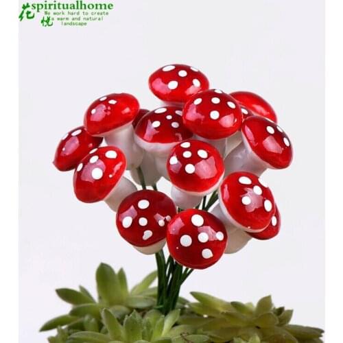 10Pcs 3cm Red Multi-colored Foam Mushrooms Miniatures for Fairy Garden DIY Bottle Landscape Decorative Mushroom Figure