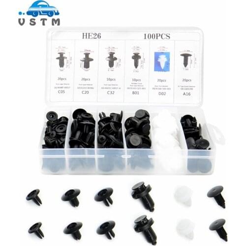 100pcs Auto Fastener Clip Mixed Car Body Push Retainer Pin Rivet Bumper Door Trim Panel Retainer Fastener Kit