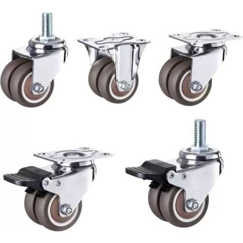 4PCS Swivel Furniture Casters 1.5" / 2" Heavy Duty Soft Rubber Roller Furniture Wheels With Brake for Platform Trolley
