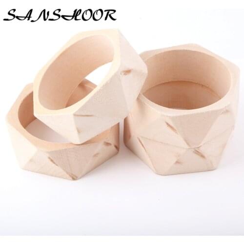 SANSHOOR Raw Wooden Bangle Unfinished Geometric Bracelet For Women Jewelry Fit Diy Painting Art 3.2cm Width 6.8cm Diameter 6Pcs
