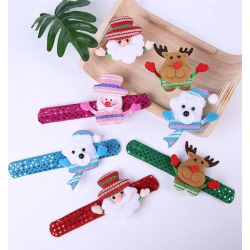 8pcs Kid Children Girl Boy Christmas Cartoon Light Up Wristband Flexible Wrap Slap Bracelet Elk Santa Claus Snowman Bangle