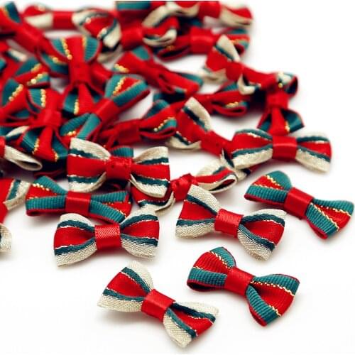 3X1.5cm Gold Side Satin ribbon Bowknot Christmas Tree Hanging Ornament For Sewing Garment&Holiday Wedding Decoration Accessory