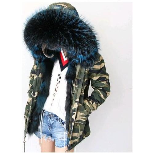 Free DHL 5-7 2020 Army Green Parka Coats Real Large Raccoon Fur Collar Fox Fur Lining Hooded Outwear