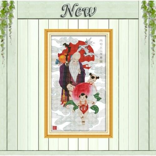 God of Longevity mascot decor painting counted print on canvas DMC 14CT 11CT chinese Cross Stitch Needlework Set Embroidery kits