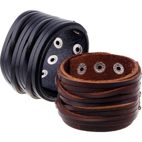 Punk Cuff Bangle Vintage Charm Brown Rock Genuine Wide Leather Men Bracelets Women Jewelry Wholesale Accessories