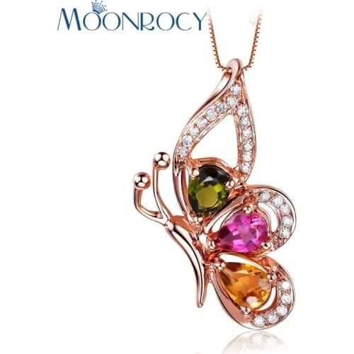 MOONROCY Rose Gold Color CZ Crystal Pendant Necklace Bohemia Butterfly Jewelry Wholesale Choker for Women Gift Drop Shipping
