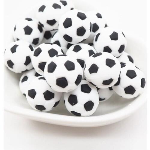 Chenkai 100PCS Silicone Soccer Teether Beads DIY Football Cartoon Baby Chewing Pacifier Dummy Sensory Jewelry Toy Making Beads