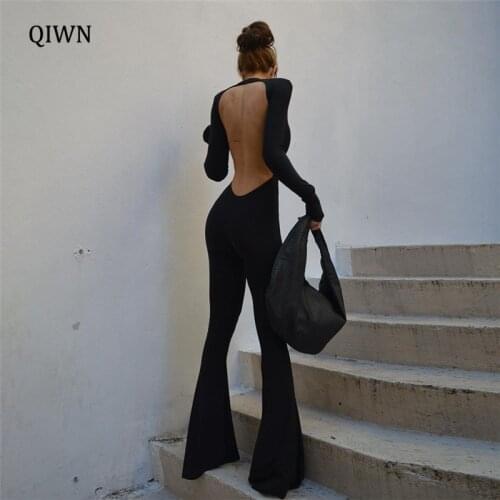 Black Sexy Backless Jumpsuits for Women Casual Flare Pants Rompers Club Party One Piece Outfits Overall Clothes