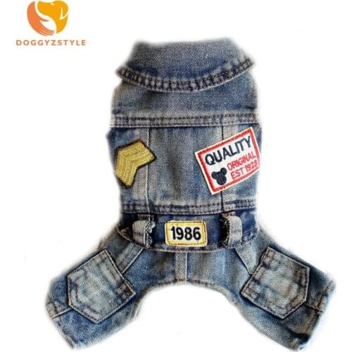 Four Legs Patch Jeans Dog Clothes for Pet Clothing Cool Spring Jumpsuit Jacket Denim Overalls Leisure Style DOGGYZSTYLE